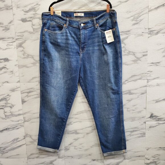 Levi Strauss Signature Jeans Women Size 18 Blue Stretch Denim Boyfriend Cuffs - Picture 1 of 14